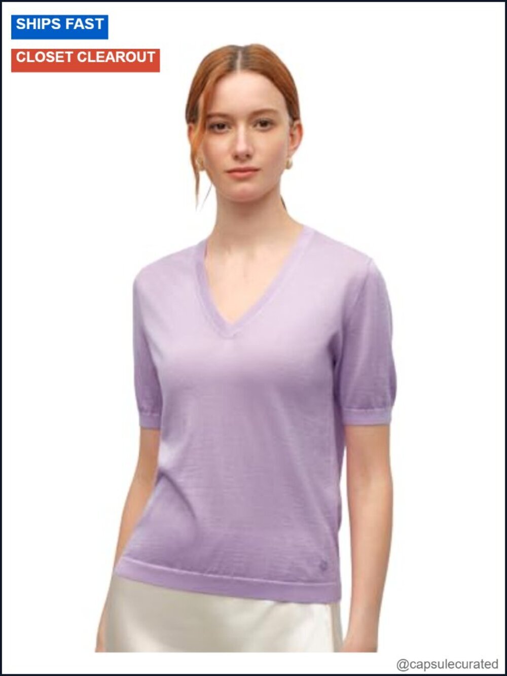 Women's Cashmere Silk Blend V Neck Short Sleeve Sweater